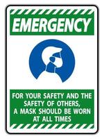 Emergency For Your Safety And Others Mask At All Times Sign on white background vector