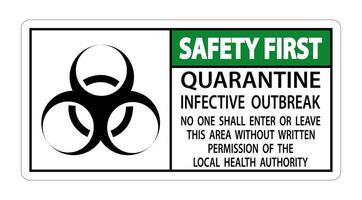 Safety First Quarantine Infective Outbreak Sign Isolate on transparent Background,Vector Illustration vector