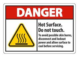 Hot Surface, Do Not Touch, To Avoid Possible Skin Burns, Disconnect And Lockout Power And Allow Surface To Cool Before Servicing Symbol Sign Isolate On White Background,Vector Illustration vector