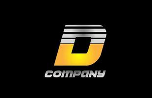 D icono del logotipo de la letra del alfabeto para empresas y empresas con diseño de rayas amarillas vector