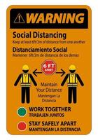 Warning Bilingual Social Distancing Construction Sign Isolate On White Background,Vector Illustration EPS.10 vector