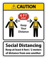 Caution Social Distancing Construction Sign Isolate On White Background,Vector Illustration EPS.10 vector