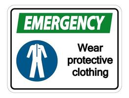 Signo de ropa protectora de desgaste de emergencia sobre fondo blanco. vector