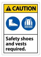 Caution Sign Safety Shoes And Vest Required With PPE Symbols on White Background,Vector Illustration vector