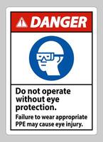 Danger Sign Do Not Operate Without Eye Protection, Failure To Wear Appropriate PPE May Cause Eye Injury vector