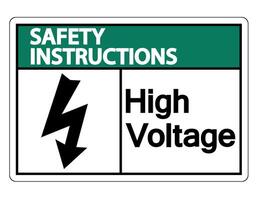 Instrucciones de seguridad señal de alto voltaje sobre fondo blanco. vector