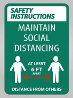 Safety Instructions Maintain Social Distancing At Least 6 Ft Sign On White Background,Vector Illustration EPS.10 vector