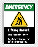 Lifting Hazard,May Result In Injury, See Safety Manual For Lifting Instructions Symbol Sign Isolate on transparent Background,Vector Illustration vector