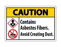 La etiqueta de precaución contiene fibras de amianto, evite la creación de polvo. vector