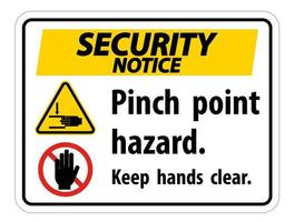 Security Notice Pinch Point Hazard,Keep Hands Clear Symbol Sign Isolate on White Background,Vector Illustration vector