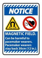 Notice Magnetic field can be harmful to pacemaker wearers.pacemaker wearers.stay back 30cm vector