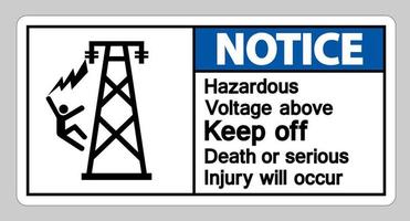 aviso voltaje peligroso por encima de mantener fuera la muerte o se producirán lesiones graves símbolo signo vector