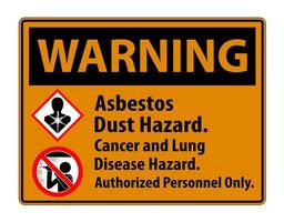 Warning Safety Label,Asbestos Dust Hazard, Cancer And Lung Disease Hazard Authorized Personnel Only vector