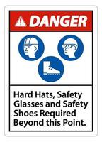 Danger Sign Hard Hats, Safety Glasses And Safety Shoes Required Beyond This Point With PPE Symbol vector
