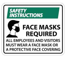 Safety Instructions Face Masks Required Sign on white background vector