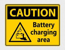 Caution battery charging area Sign on transparent background vector