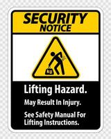 Lifting Hazard,May Result In Injury, See Safety Manual For Lifting Instructions Symbol Sign Isolate on transparent Background,Vector Illustration vector