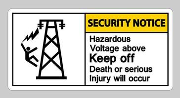aviso de seguridad voltaje peligroso por encima de evitar la muerte o se producirán lesiones graves símbolo signo vector