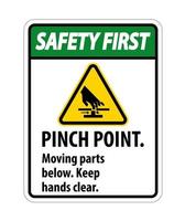 Safety Pinch Point, Moving Parts Below, Keep Hands Clear Symbol Sign Isolate on White Background,Vector Illustration EPS.10 vector