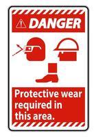 Danger Sign Protective Wear Is Required In This Area.With Goggles, Hard Hat, And Boots Symbols on white background vector