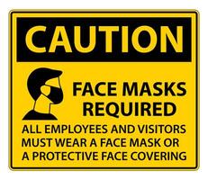 Caution Face Masks Required Sign on white background vector