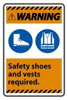 Warning Sign Safety Shoes And Vest Required With PPE Symbols on White Background,Vector Illustration vector