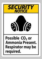 Security Notice PPE Sign Possible Co2 Or Ammonia Present, Respirator May Be Required vector