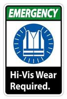 Emergency Sign Hi-Vis Wear Required on white background vector