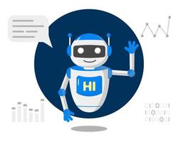 chat bot robot decir hola vector plano personaje de dibujos animados ilustración sobre fondo blanco hablar burbuja servicio de soporte de voz chat bot virtual ayuda en línea soporte al cliente