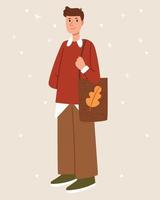 Stylish guy with an autumn shopper. Autumn mood. Scandinavian style. vector