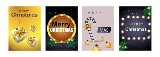 Merry Christmas set of posters or flyers greeting cards design with tree branch and Christmas ball. New Year 2022 cover design. Xmas brochure layout. Vector illustration with realistic elements.