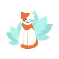 White cat with red spots. Pets, vector animals in flat style