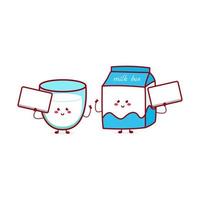 Cute funny milk and milk box expression character. Vector hand drawn cartoon mascot character illustration icon. Isolated on white background. food character concept