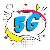 5g nueva conexión inalámbrica a internet wifi estilo cómico discurso burbuja exclamación texto 5g estilo plano diseño ilustración vectorial aislado sobre fondo blanco. nuevo icono de signo de internet móvil 5g en globo. vector