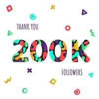 Thank you 200000 followers numbers postcard. Congratulating gradient flat style 200k thanks image vector illustration isolated  white background. Template for internet media and social network.