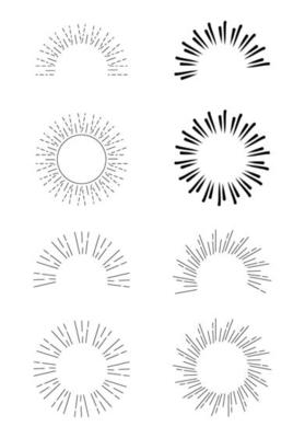 Sunburst vector collection. Retro rays frames. Star burst hand drawn circles. Sunshine decorative elements.