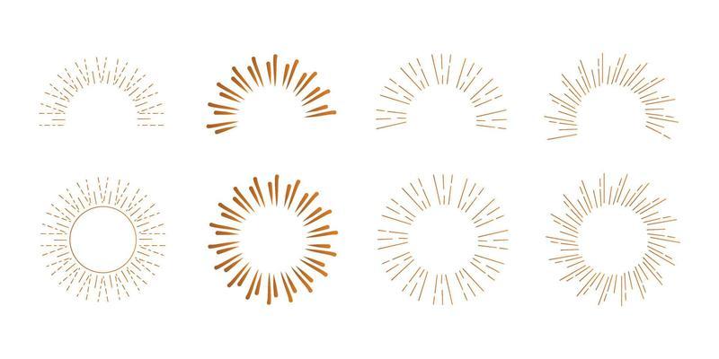 Sunburst vector collection. Retro rays frames. Star burst hand drawn circles. Sunshine decorative elements.