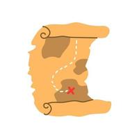 Pirate treasure map, vector illustration in flat cartoon style on white background