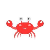 Cute red crab, vector illustration in flat cartoon style on white background