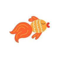 Goldfish in cartoon flat style on white background, vector simple illustration