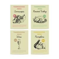 Template design. Vector hand -drawn thanksgiving cards set. Vintage style sketch illustration.