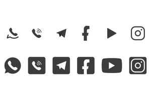 Whatsapp, Viber, Telegram, Facebook, Youtube, Instagram. Social media illustration icons. Vector in flat design.