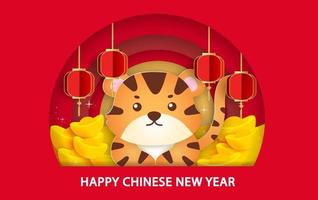 año nuevo chino 2022 tarjeta de felicitación del año del tigre en estilo de corte de papel