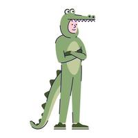 Man dressed in crocodile costume flat vector illustration