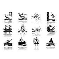 Watersports drop shadow black glyph icons set vector