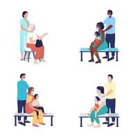 Family on doctor visit semi flat color vector character set. Posing figures. Full body people on white. Waiting isolated modern cartoon style illustration for graphic design and animation collection