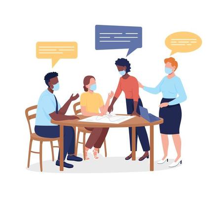 Coworkers discussing plans semi flat color vector characters. Diverse  figures. Full body people on white. New normal isolated modern cartoon  style illustration for graphic design and animation 3685588 Vector Art at  Vecteezy