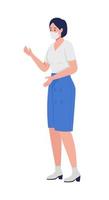 Female manager in face mask semi flat color vector character. Standing figure. Full body person on white. New normal isolated modern cartoon style illustration for graphic design and animation