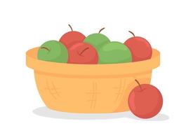 Apples in basket semi flat color vector object. Autumnal crop for seasonal cooking. Full item on white. Autumn harvest isolated modern cartoon style illustration for graphic design and animation