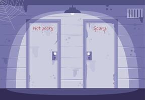 Escape room with two doors flat vector illustrations set